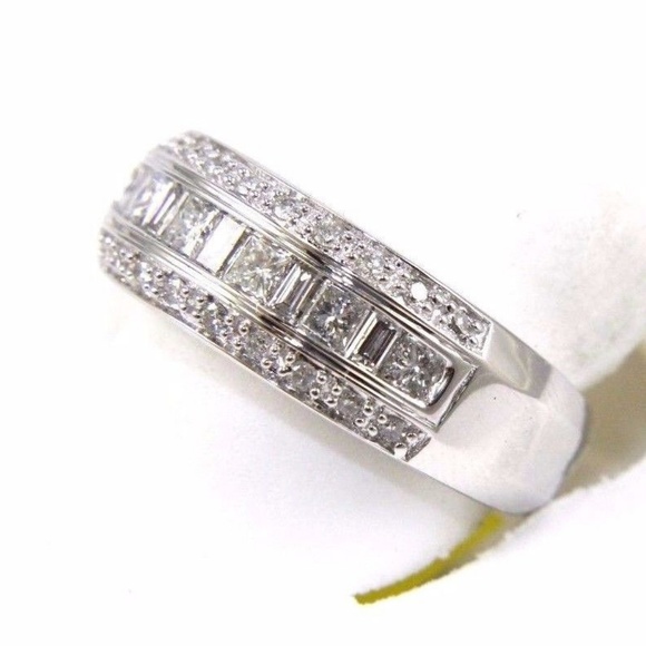 Princess Diamond Ring Band w/Accents 14k WG .90Ct